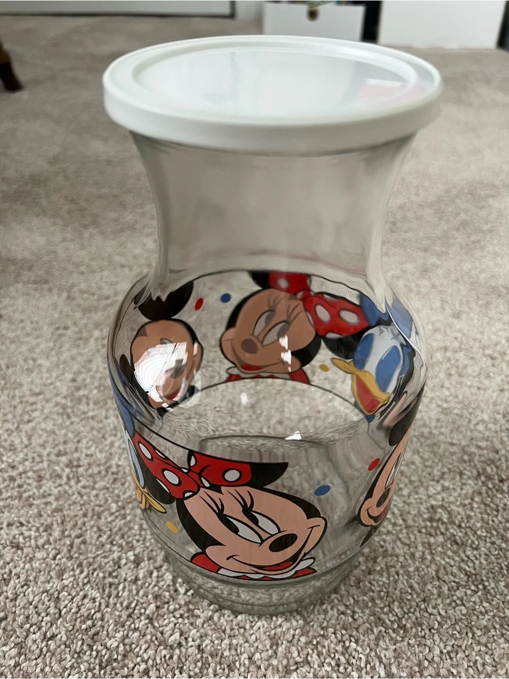 Vintage Anchor Hocking Disney Mickey and Minnie Juice Carafe Pitcher